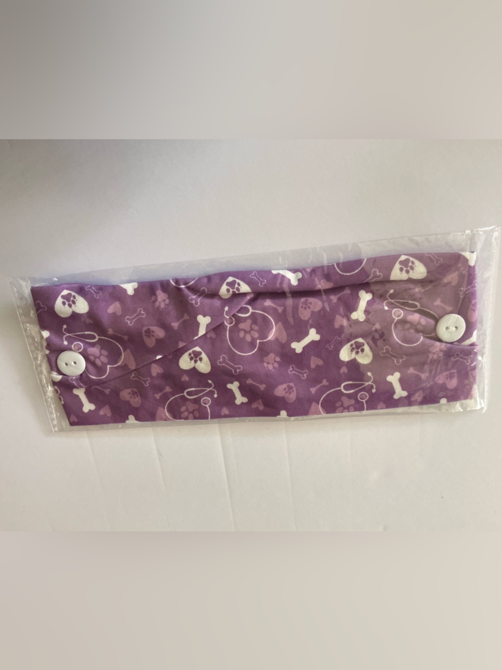 Purple Dog Print Button Headband